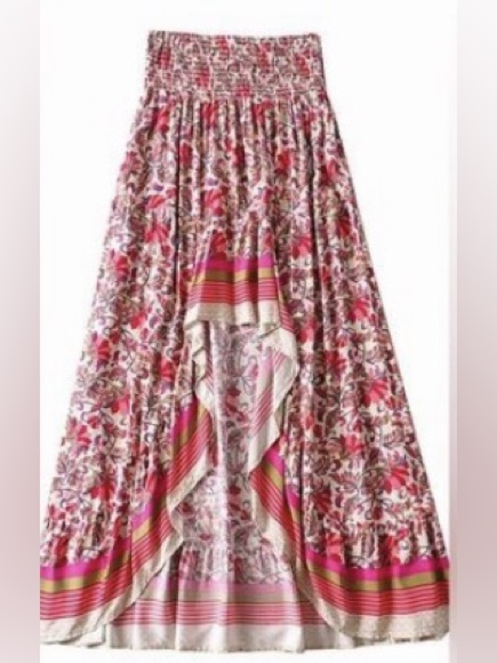 Hi-low BTFBM size M red and green flowered patterned skirt.